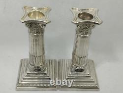 Rare Vintage Beautiful Pair of 227 Grams Silver Pillar Shaped Candle Stick Holde