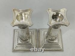 Rare Vintage Beautiful Pair of 227 Grams Silver Pillar Shaped Candle Stick Holde