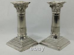 Rare Vintage Beautiful Pair of 227 Grams Silver Pillar Shaped Candle Stick Holde