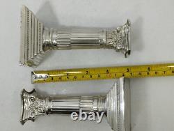 Rare Vintage Beautiful Pair of 227 Grams Silver Pillar Shaped Candle Stick Holde
