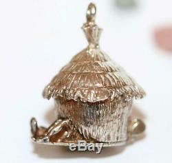 Rare Vintage Grass Hut / Barn Opening To Couple Sterling Silver Charm Sz Large