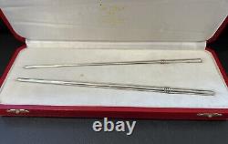 Rare Vintage LES MUST DE CARTIER Solid Sterling Silver Pair of Chopsticks With Box