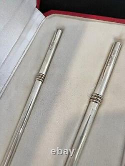 Rare Vintage LES MUST DE CARTIER Solid Sterling Silver Pair of Chopsticks With Box