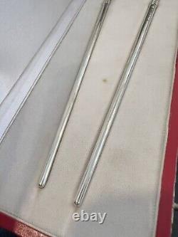 Rare Vintage LES MUST DE CARTIER Solid Sterling Silver Pair of Chopsticks With Box