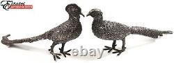 Rare Vintage Mexican Solid Sterling Silver Pair Table Pheasants Heavy Weight