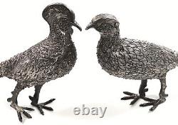 Rare Vintage Mexican Solid Sterling Silver Pair Table Pheasants Heavy Weight