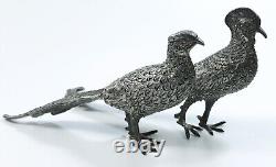 Rare Vintage Mexican Solid Sterling Silver Pair Table Pheasants Heavy Weight