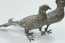 Rare Vintage Mexican Solid Sterling Silver Pair Table Pheasants Heavy Weight