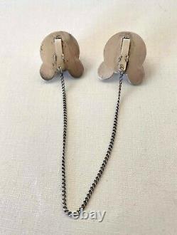 Rare Vintage Pair Sterling Silver by JW Robbins Panda Bib Clips or Sweater Guard