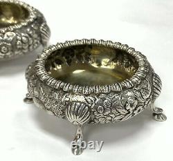 Rare Vintage Sterling Silver Kirk Repousse Pair Of Open Salt Cellars 1830-1846