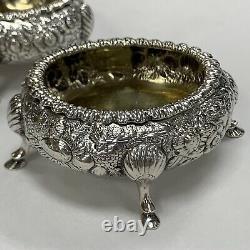 Rare Vintage Sterling Silver Kirk Repousse Pair Of Open Salt Cellars 1830-1846