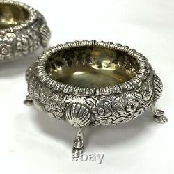 Rare Vintage Sterling Silver Kirk Repousse Pair Of Open Salt Cellars 1830-1846