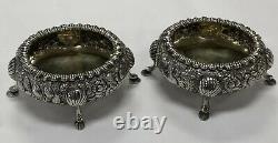 Rare Vintage Sterling Silver Kirk Repousse Pair Of Open Salt Cellars 1830-1846