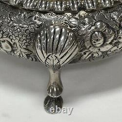 Rare Vintage Sterling Silver Kirk Repousse Pair Of Open Salt Cellars 1830-1846