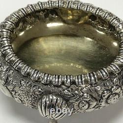 Rare Vintage Sterling Silver Kirk Repousse Pair Of Open Salt Cellars 1830-1846