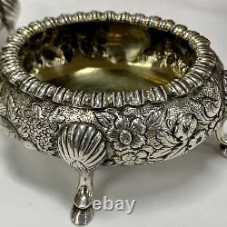 Rare Vintage Sterling Silver Kirk Repousse Pair Of Open Salt Cellars 1830-1846