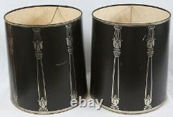 Rare Vintage Stiffel Drum Lamp Shade Pair Mid Century Neoclassical Black Silver