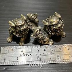 Rare ancient silver pair of twin foo dogs highly decorated