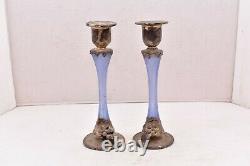 SET 2 Vintage Art Nouveau Candlesticks Silver Overlay Glass Candle Holders Pair