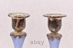 SET 2 Vintage Art Nouveau Candlesticks Silver Overlay Glass Candle Holders Pair