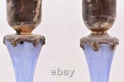 SET 2 Vintage Art Nouveau Candlesticks Silver Overlay Glass Candle Holders Pair