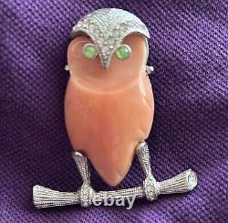 SIGNED Hattie Carnegie DEER & OWL Pair Woodland FIGURAL Pins 60s Vintage Brooch