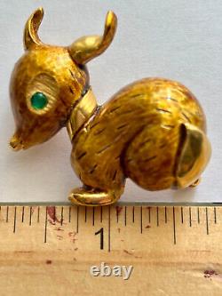 SIGNED Hattie Carnegie DEER & OWL Pair Woodland FIGURAL Pins 60s Vintage Brooch