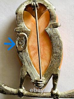 SIGNED Hattie Carnegie DEER & OWL Pair Woodland FIGURAL Pins 60s Vintage Brooch
