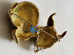 SIGNED Hattie Carnegie DEER & OWL Pair Woodland FIGURAL Pins 60s Vintage Brooch