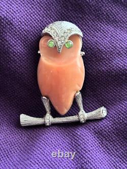 SIGNED Hattie Carnegie DEER & OWL Pair Woodland FIGURAL Pins 60s Vintage Brooch