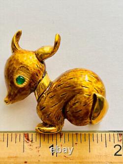 SIGNED Hattie Carnegie DEER & OWL Pair Woodland FIGURAL Pins 60s Vintage Brooch