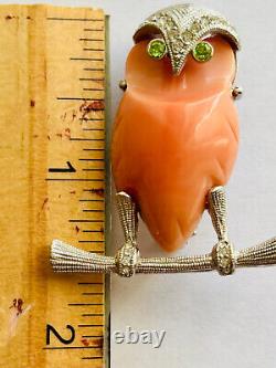 SIGNED Hattie Carnegie DEER & OWL Pair Woodland FIGURAL Pins 60s Vintage Brooch