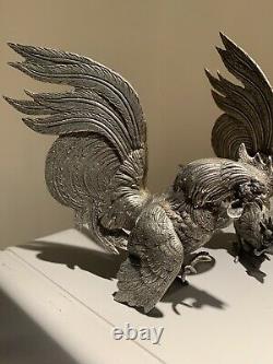 Scully and scully Vintage Italian Silver Plate Pair Fighting Roosters