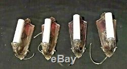 Set Of4 Vintage Antique Victorian Cast Metal Wall Sconces Silver Plate Finish