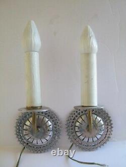 Set of 2 Antique Wall Sconces Electric Candlestick Vintage 1930s Silver Rewired