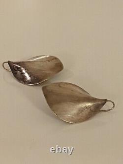 Signed Modernist Minimalist Vintage D Epstein Leaf Earrings in Sterling Silver
