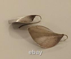 Signed Modernist Minimalist Vintage D Epstein Leaf Earrings in Sterling Silver