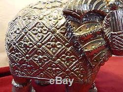 Silver Elephants Statue Tin Vintage Indian Oriental Animal Large Pair 35cm 5.2kg