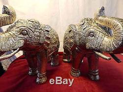 Silver Elephants Statue Tin Vintage Indian Oriental Animal Large Pair 35cm 5.2kg