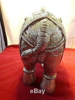 Silver Elephants Statue Tin Vintage Indian Oriental Animal Large Pair 35cm 5.2kg