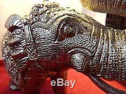 Silver Elephants Statue Tin Vintage Indian Oriental Animal Large Pair 35cm 5.2kg