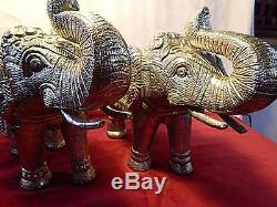 Silver Elephants Statue Tin Vintage Indian Oriental Animal Large Pair 35cm 5.2kg