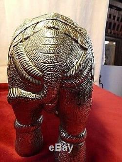 Silver Elephants Statue Tin Vintage Indian Oriental Animal Large Pair 35cm 5.2kg