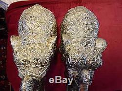 Silver Elephants Statue Tin Vintage Indian Oriental Animal Large Pair 35cm 5.2kg