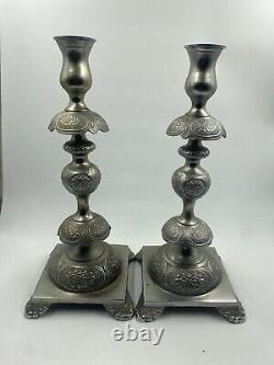 Silver Pair Plated Candlesticks Vintage Candle Set 2 Tall Holder Ornate Tall 14