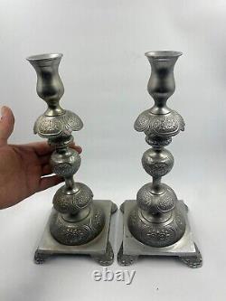 Silver Pair Plated Candlesticks Vintage Candle Set 2 Tall Holder Ornate Tall 14