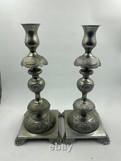 Silver Pair Plated Candlesticks Vintage Candle Set 2 Tall Holder Ornate Tall 14