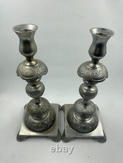 Silver Pair Plated Candlesticks Vintage Candle Set 2 Tall Holder Ornate Tall 14