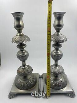 Silver Pair Plated Candlesticks Vintage Candle Set 2 Tall Holder Ornate Tall 14