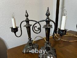 Silver Plate Candlestick Table Buffet Lamps 12 Vintage Pair, Repairs